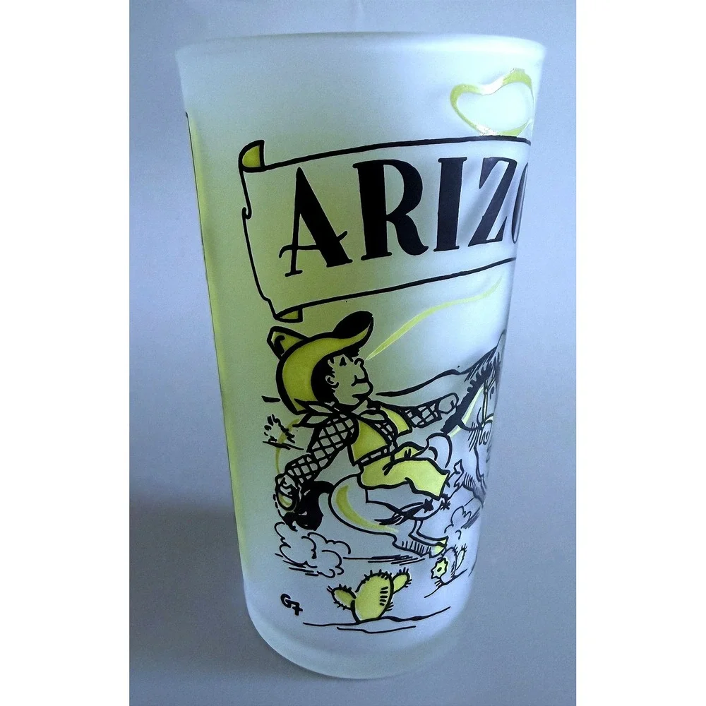 Aizona Vtg 1960s State Landmarks Beverage Frosted Glass Tumbler Enamel Paint 5